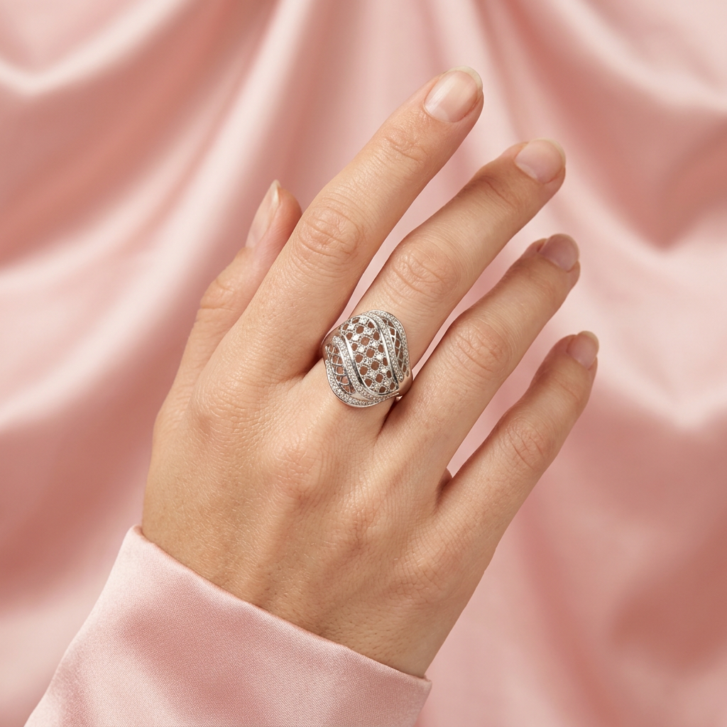 Anillo de Plata .925 Calado con Ondas y Zirconias mod. 2155