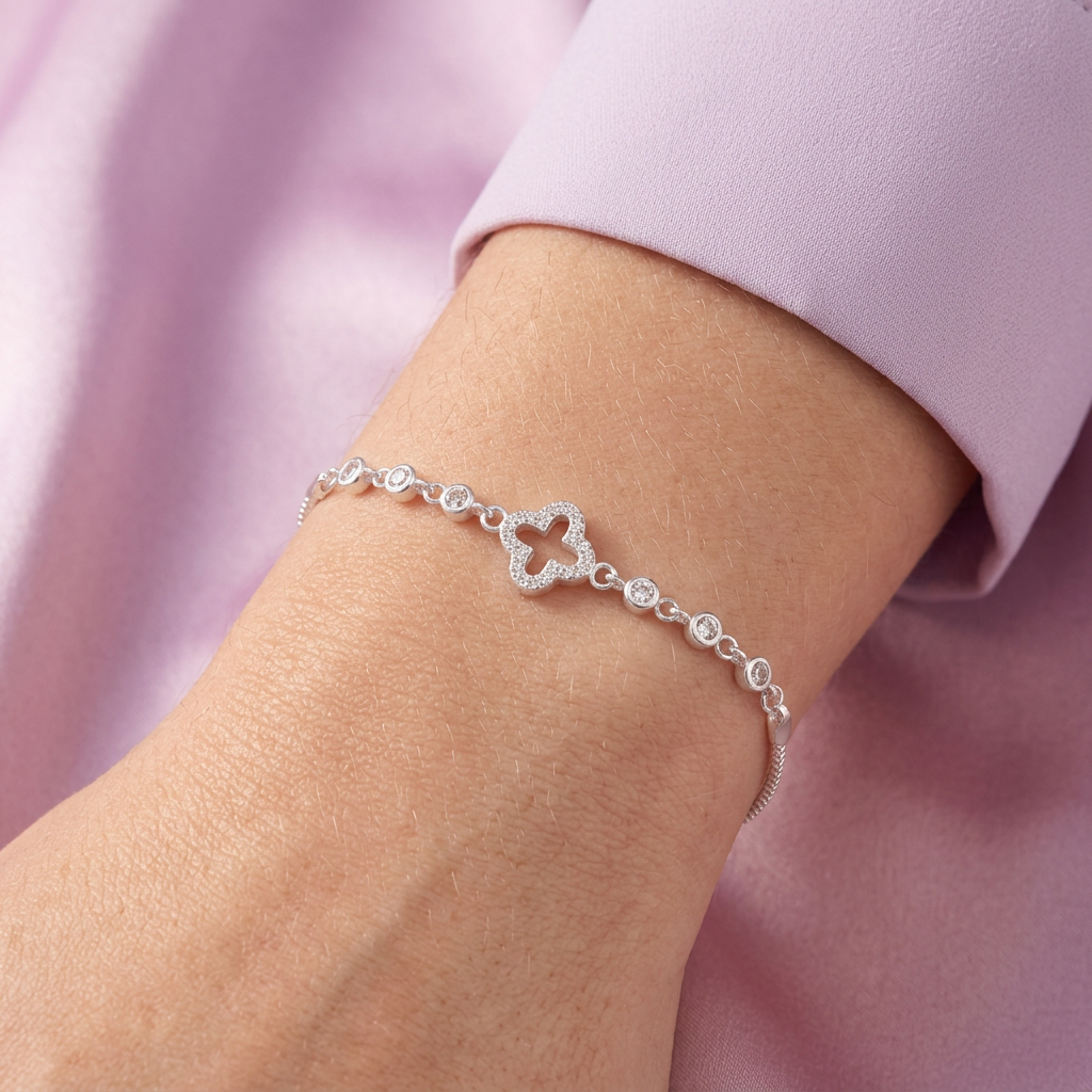 Pulsera de Plata .925 Especial Flor de Cruz con Incrustación de Zirconias mod. 3050
