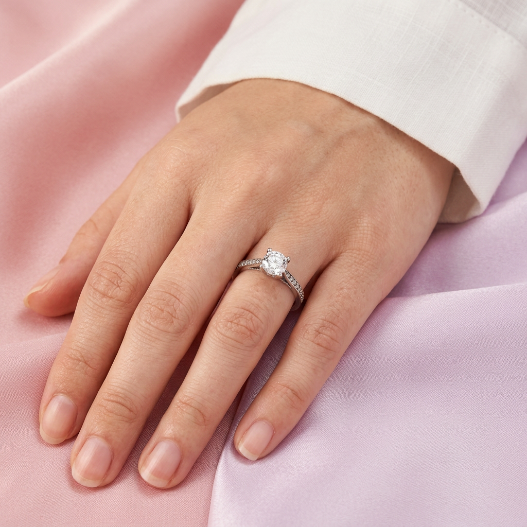 Anillo de Compromiso plata .925 con Incrustación de Zirconias y Diseño de Punta mod. 2707