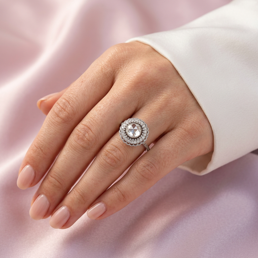 Anillo Solitario de Plata .925 Gran Flor con Zirconia mod. 2414