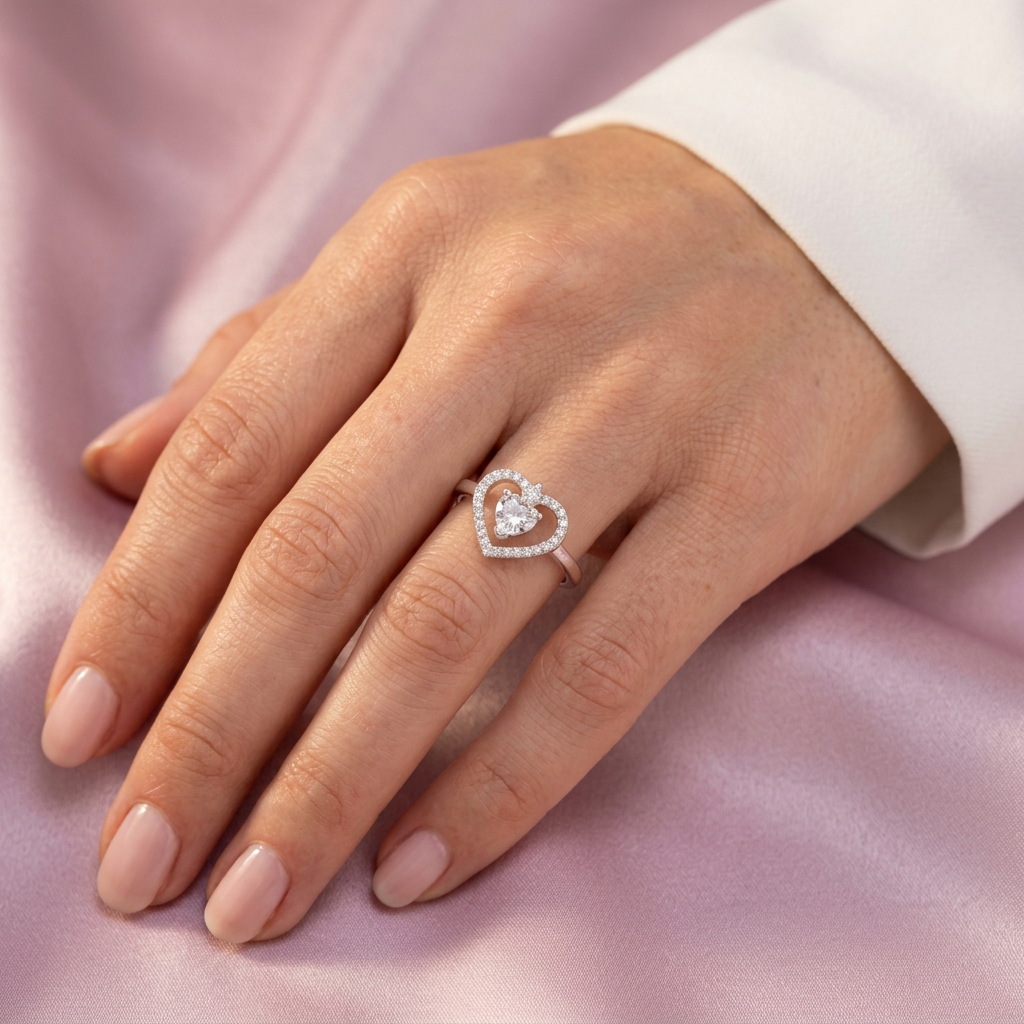 Anillo de Plata .925  Corazón Calado con Incrustación de Zirconia mod. 3134