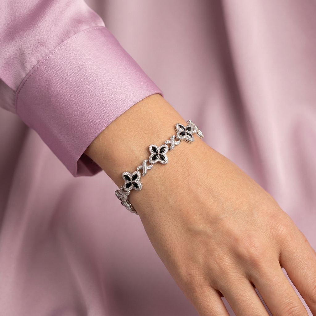 Pulsera de Plata .925 Flores negras mod. 2812