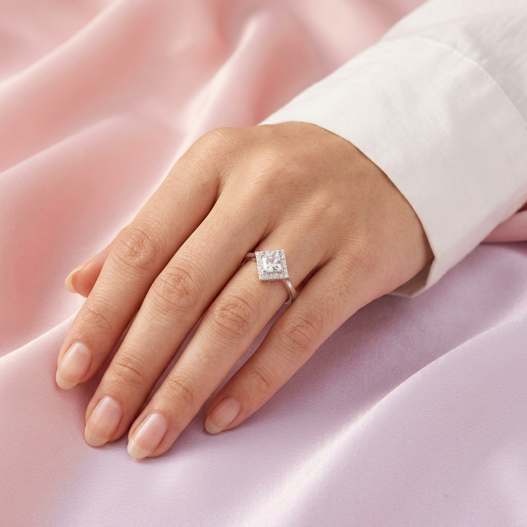 Anillo de Plata .925  con Diseño de Rombo con Incustración de Zirconia Blanca mod. 3118