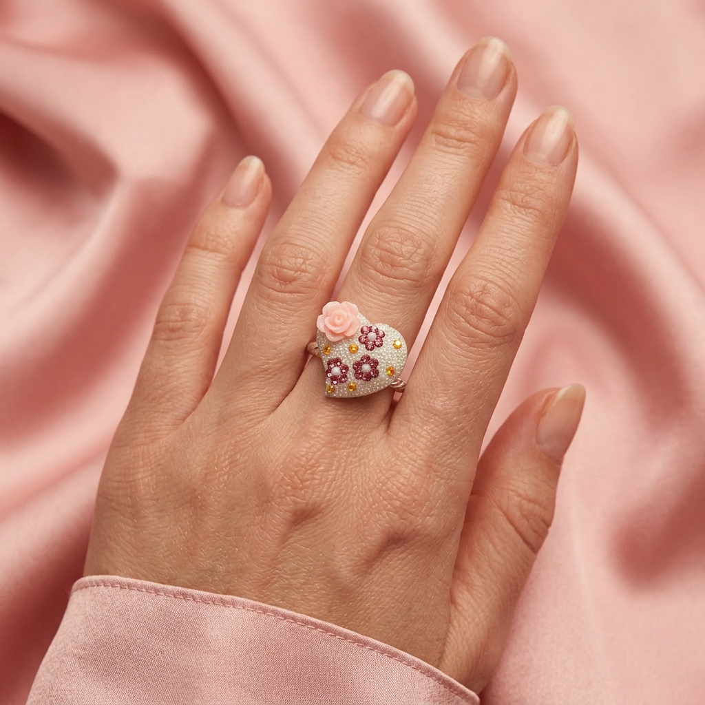 Anillo de Plata .925 Corazón y Flores con Zirconias mod. 2152