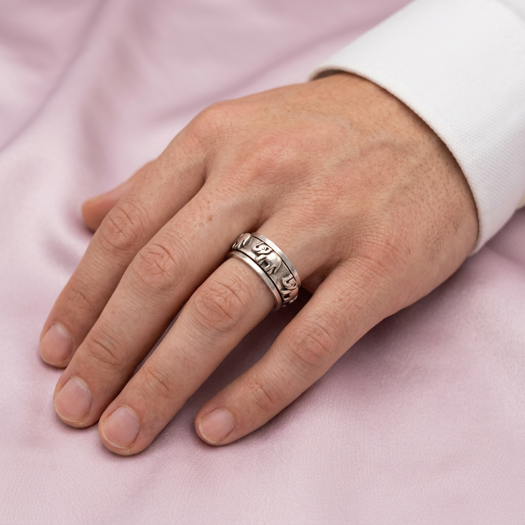 Anillo de Plata .925 Diseño Giratorio con Elefantes de la Suerte mod. 2848
