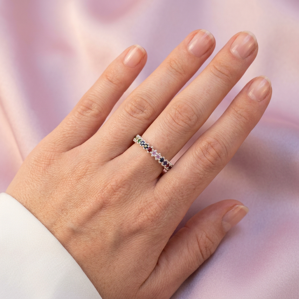 Anillo de Plata .925 Churumbela con Zirconia de Arcoíris mod. 3137