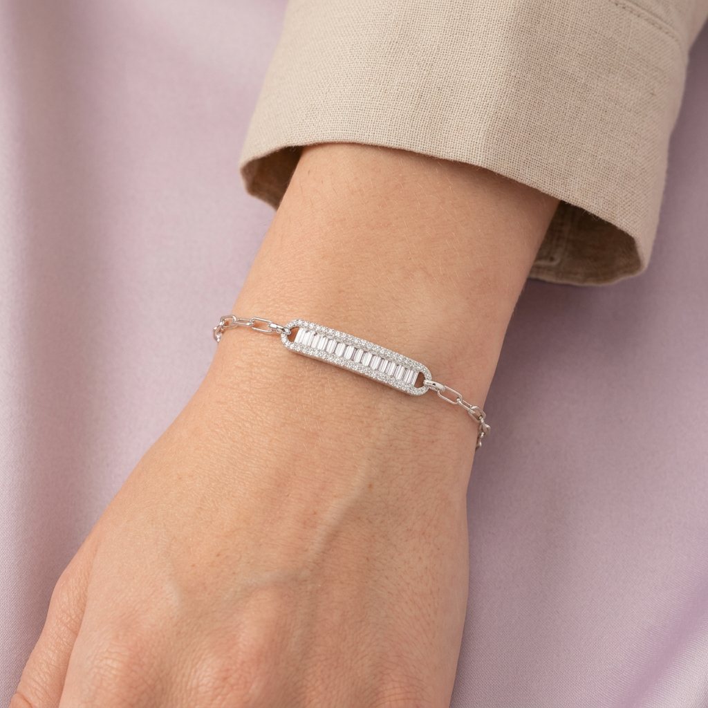 Pulsera de Plata .925 Tejido de Clip Elegante con Zirconia  mod. 2739