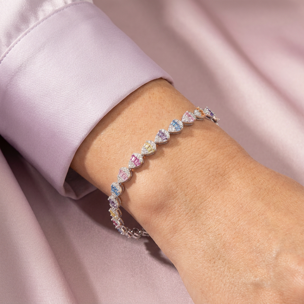 Pulsera de Plata .925 Diseño de Gotas de colores mod. 2673