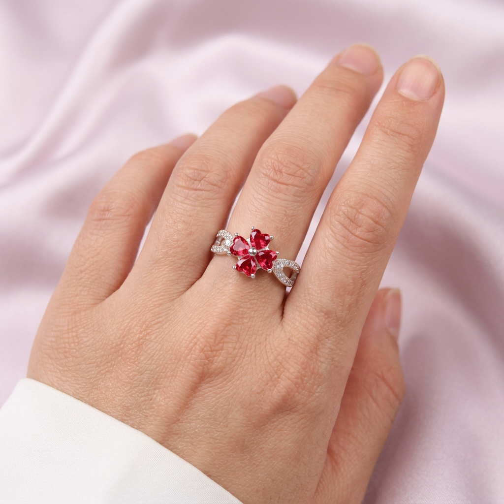 Anillo de Plata .9025 Diseño de trebol Rosa mod. 2801
