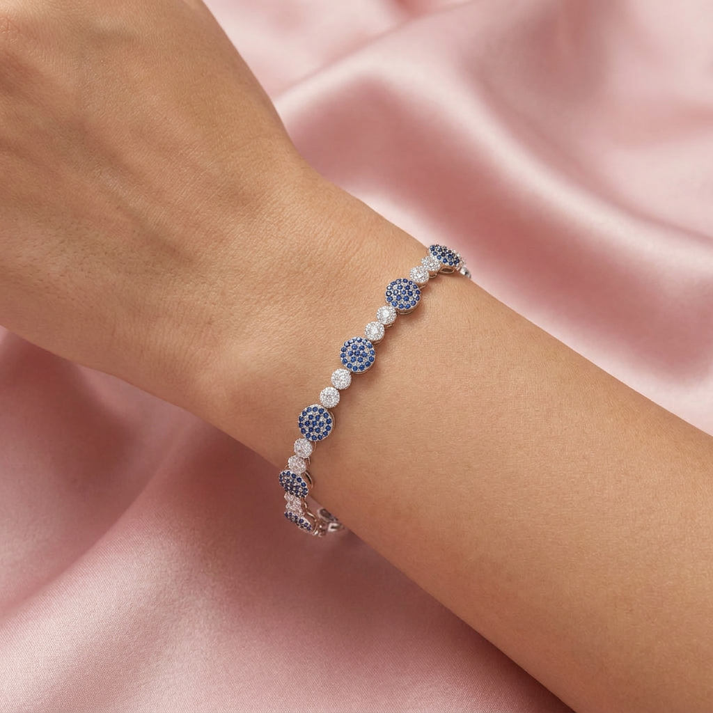 Pulsera de Plata .925 Diseño de Circulos con Zirconias Azules mod. 2676