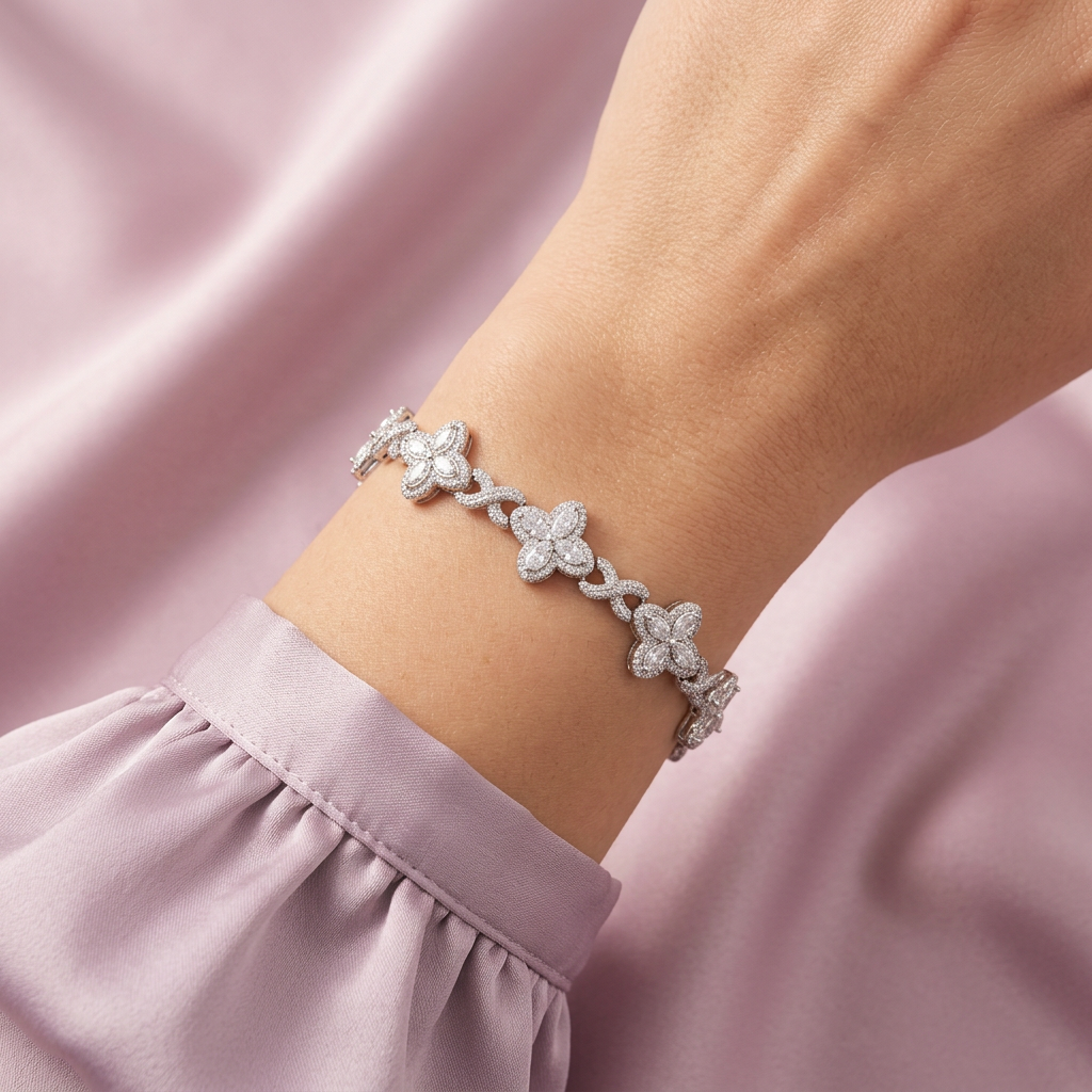 Pulsera de Plata .925 Flores Blancas mod. 2811