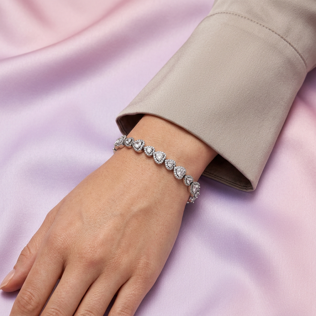 Pulsera de Plata .925 Tejido de Corazones Incrustados con Zirconias mod. 3083