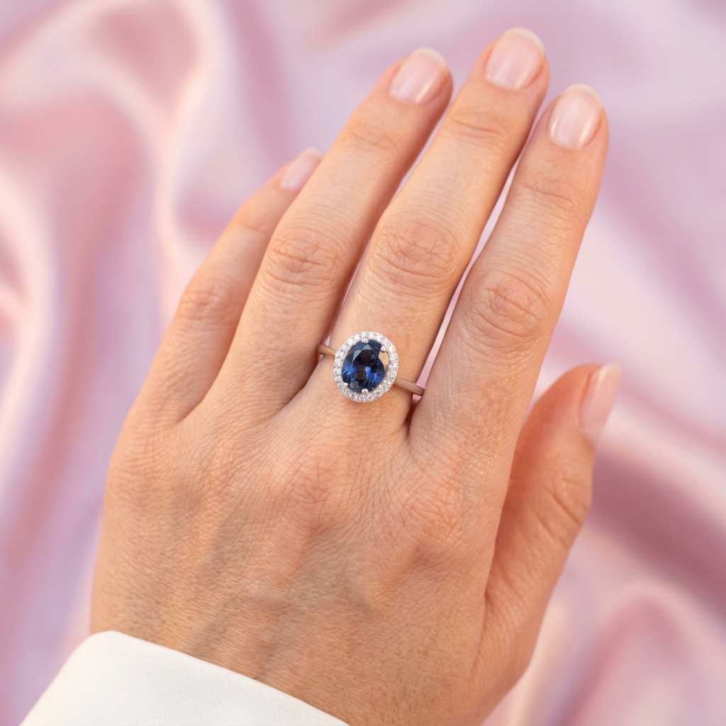 Anillo de Plata .925 con Diseño Oval Elegante con Zirconia Color Azul Aero mod. 3109