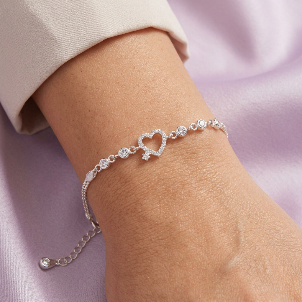Pulsera de Plata .925 de Corazón con Incrustación de Zirconias Especiales mod. 3052