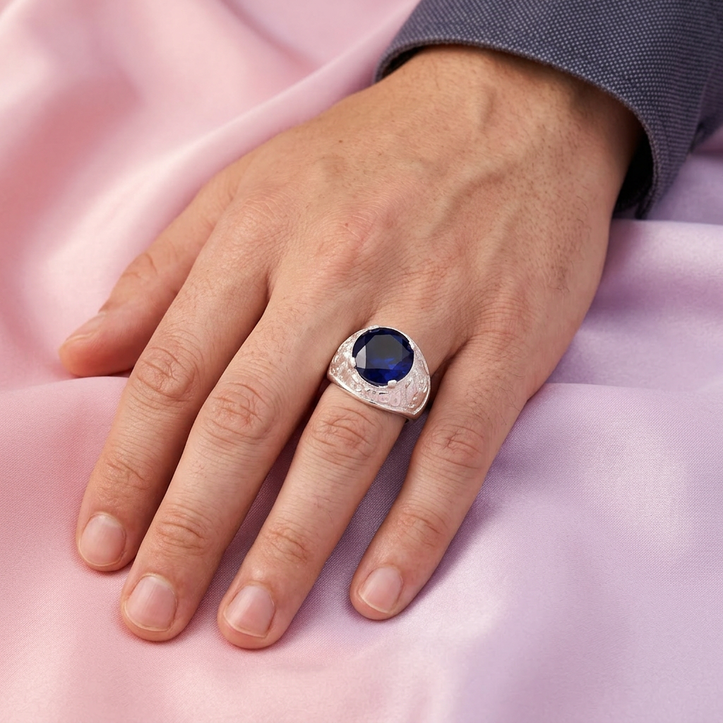 Anillo de Plata .925 Zirconia Azul con Decorados Sobre México mod. 2276