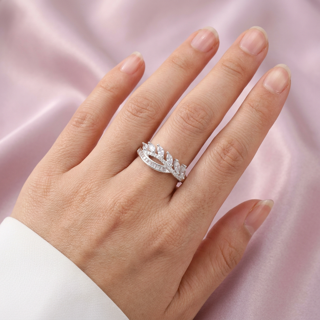 Anillo de Plata .925 con Diseño Rama y Linea Curva con Zirconia mod. 3095