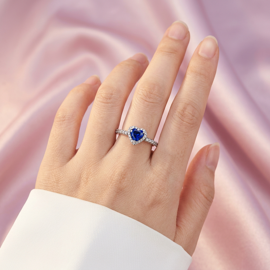 Anillo de Plata .925 Corazón Mini Azul Rey con Incrustación de Zirconias mod. 3144