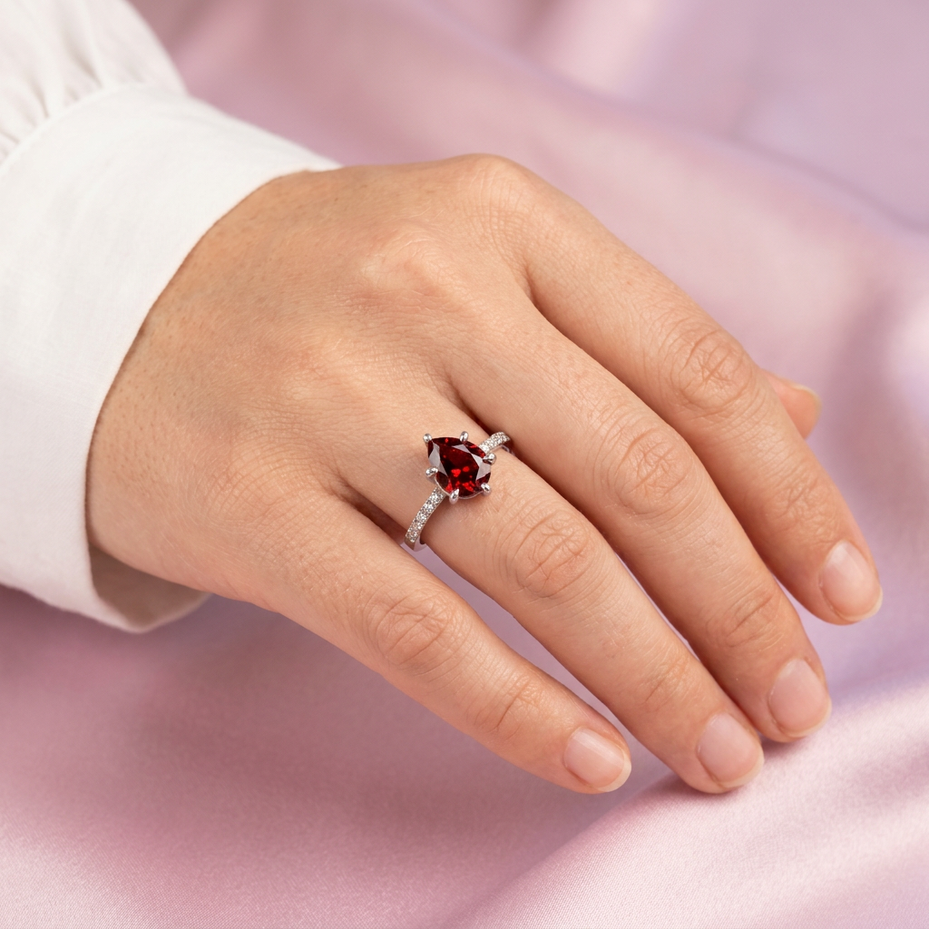 Anillo de Plata .925 Diseño de Gota Roja con Zirconias mod. 2645