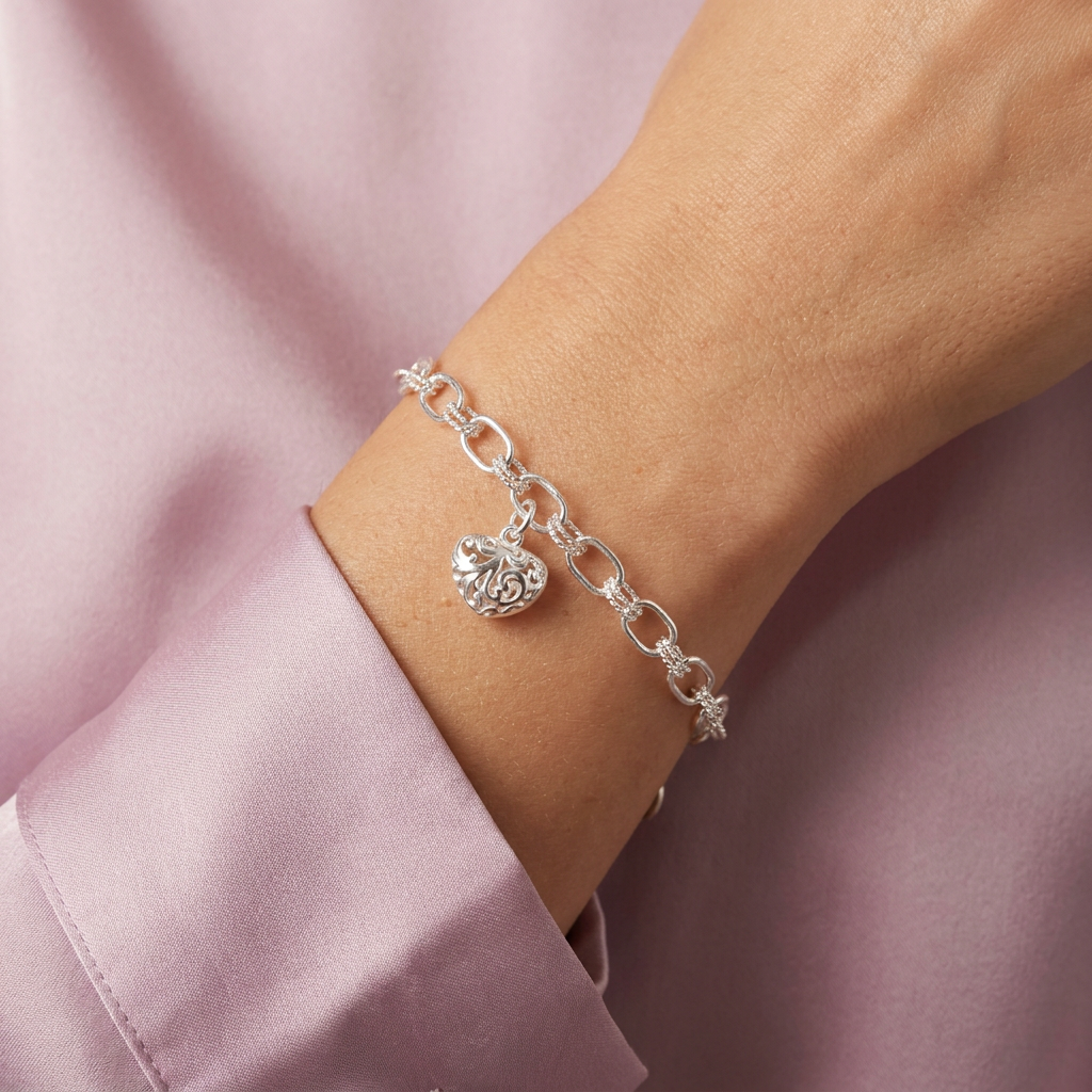 Pulsera de Plata .925 Tejido de Ancla con Corazón mod. 2675