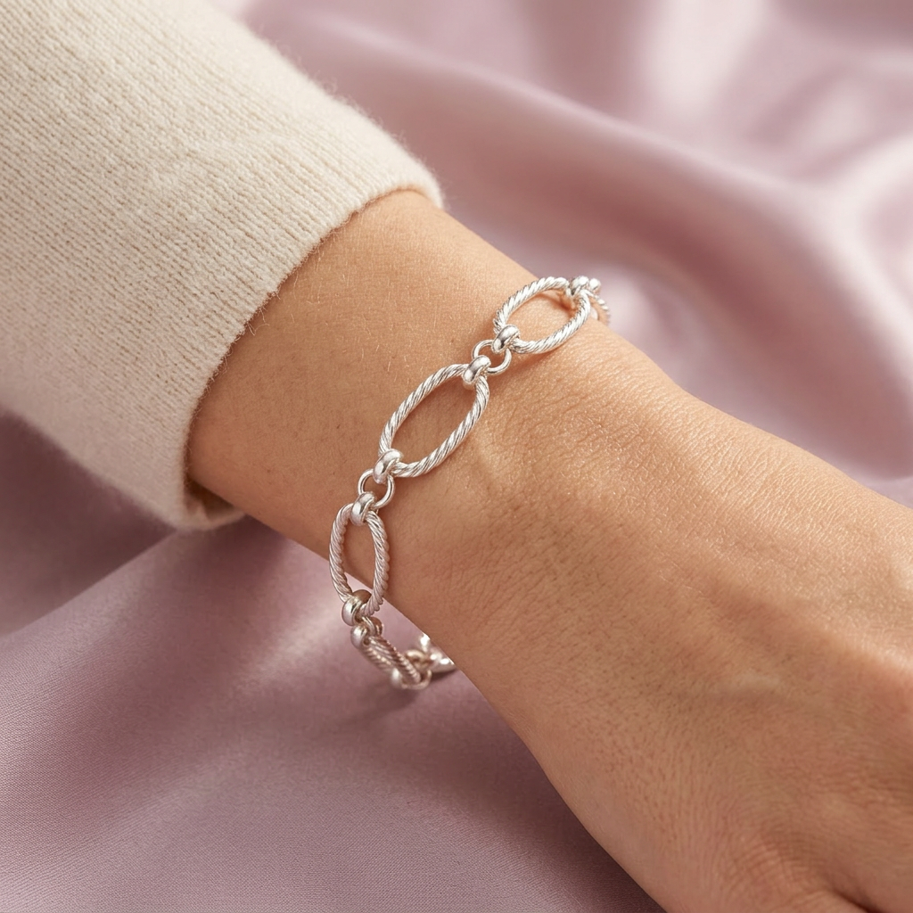 Pulsera de Plata .925 Argollas con Textura de Espiral mod. 2287