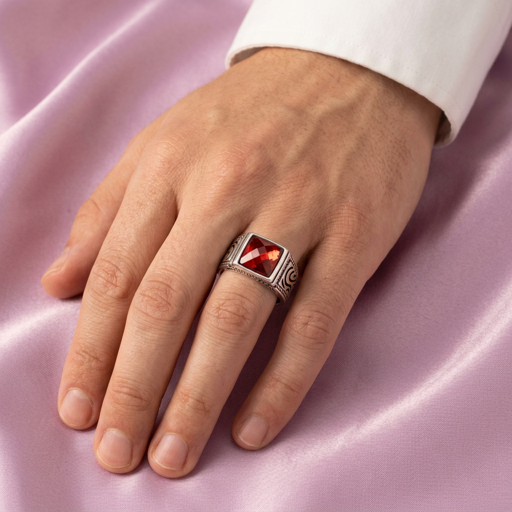 Anillo de Plata .925 con Zirconia Color Rojo Estilo Facetada mod. 2852