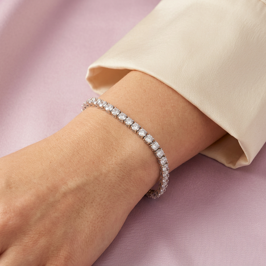 Pulsera de Plata .925 Tejido Tenis de Diseño Grueso con Zirconias Brillantes mod. 2368