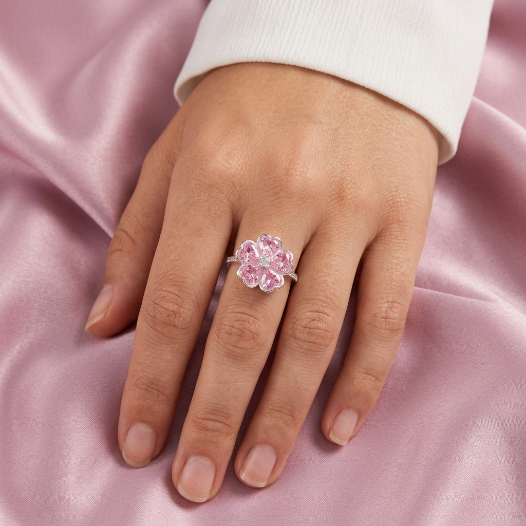 Anillo de Plata .925 Diseño de Flor de Trebol con Zirconia Rosita mod. 2793