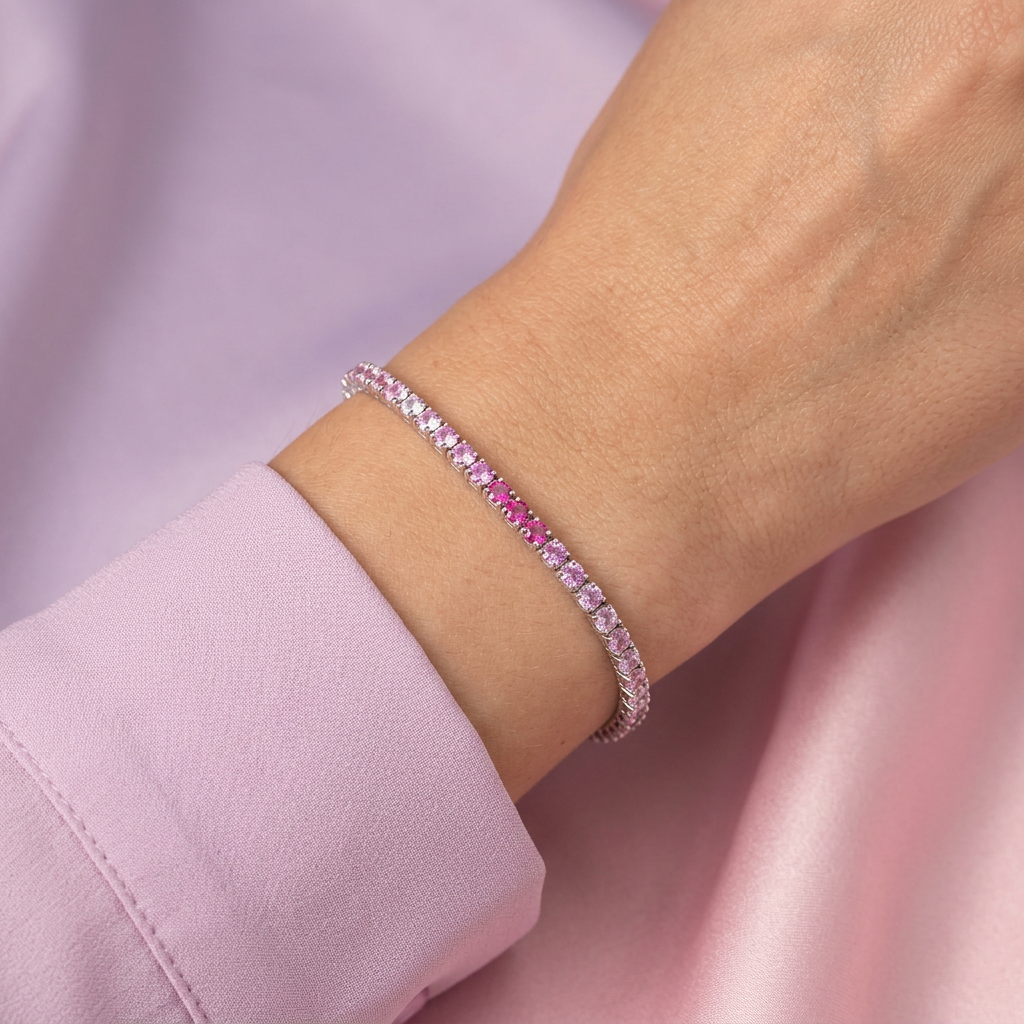 Pulsera de Plata .925 Tejido Tenis de Zirconias en Degradado Rosa mod. 2369
