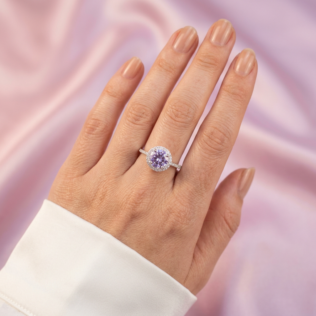 Anillo de Plata .925 con Diseño Circular con Zirconia Color Lila mod. 3112