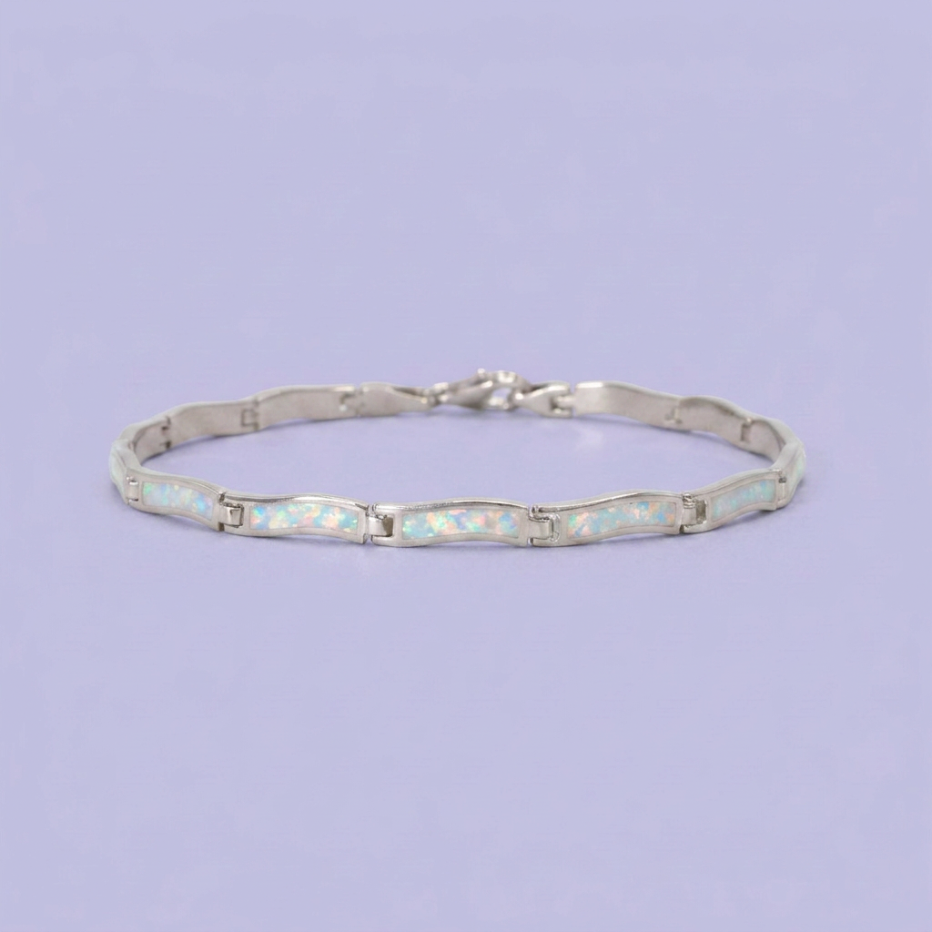 Pulsera de Plata .925 Tejido Curvo de Ópalo Blanco mod. 2865