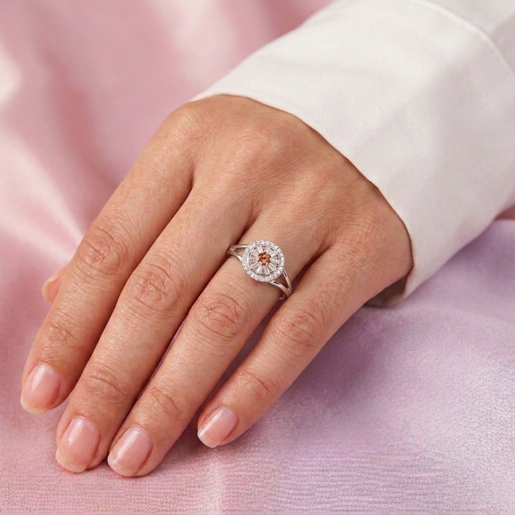 Anillo de Plata .925 con Diseño de Flor con Centro de Zirconia Marron Brillante mod. 3096