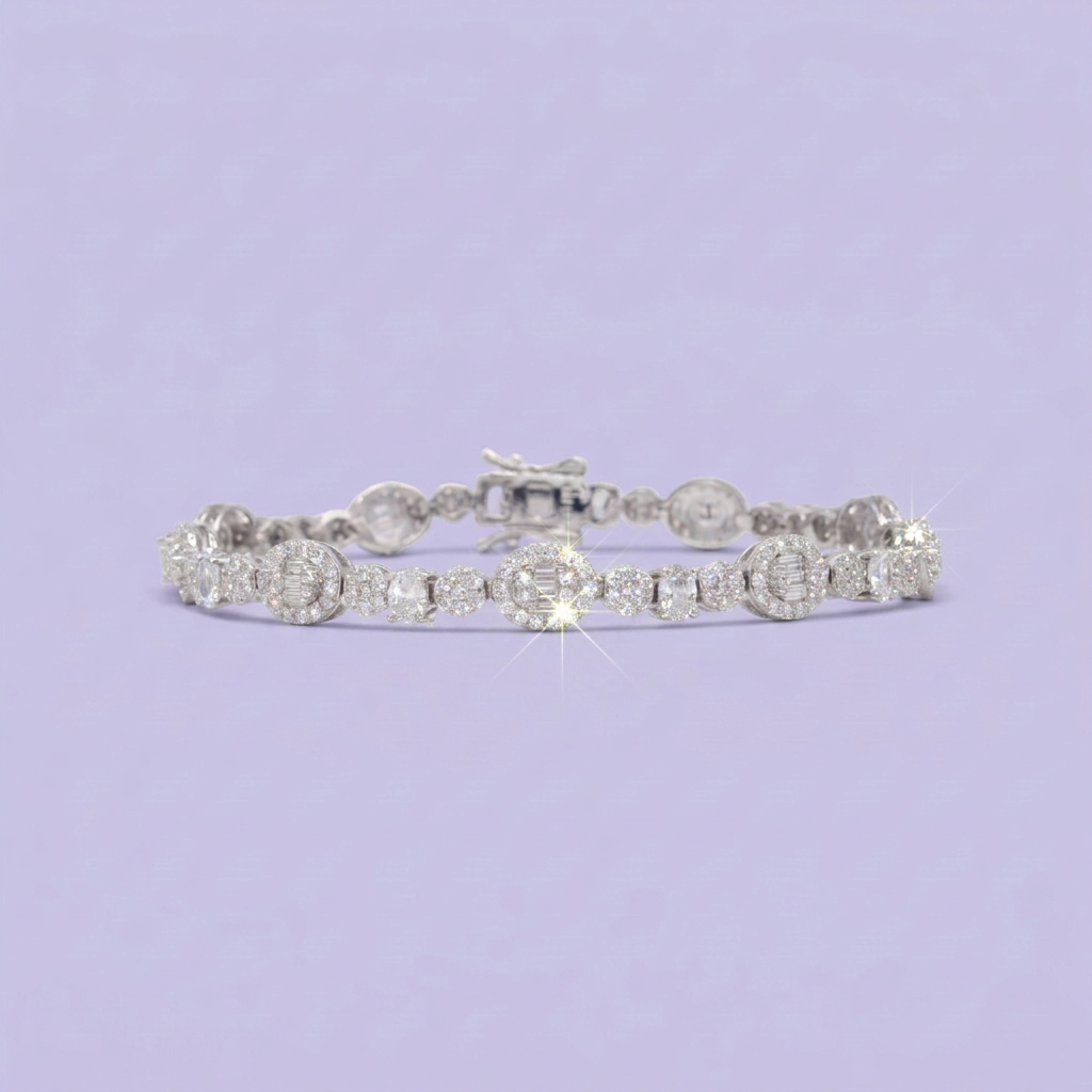 Pulsera de Plata .925 Tejido Elegante de Eslabones Incrustados con Zirconias mod. 3078
