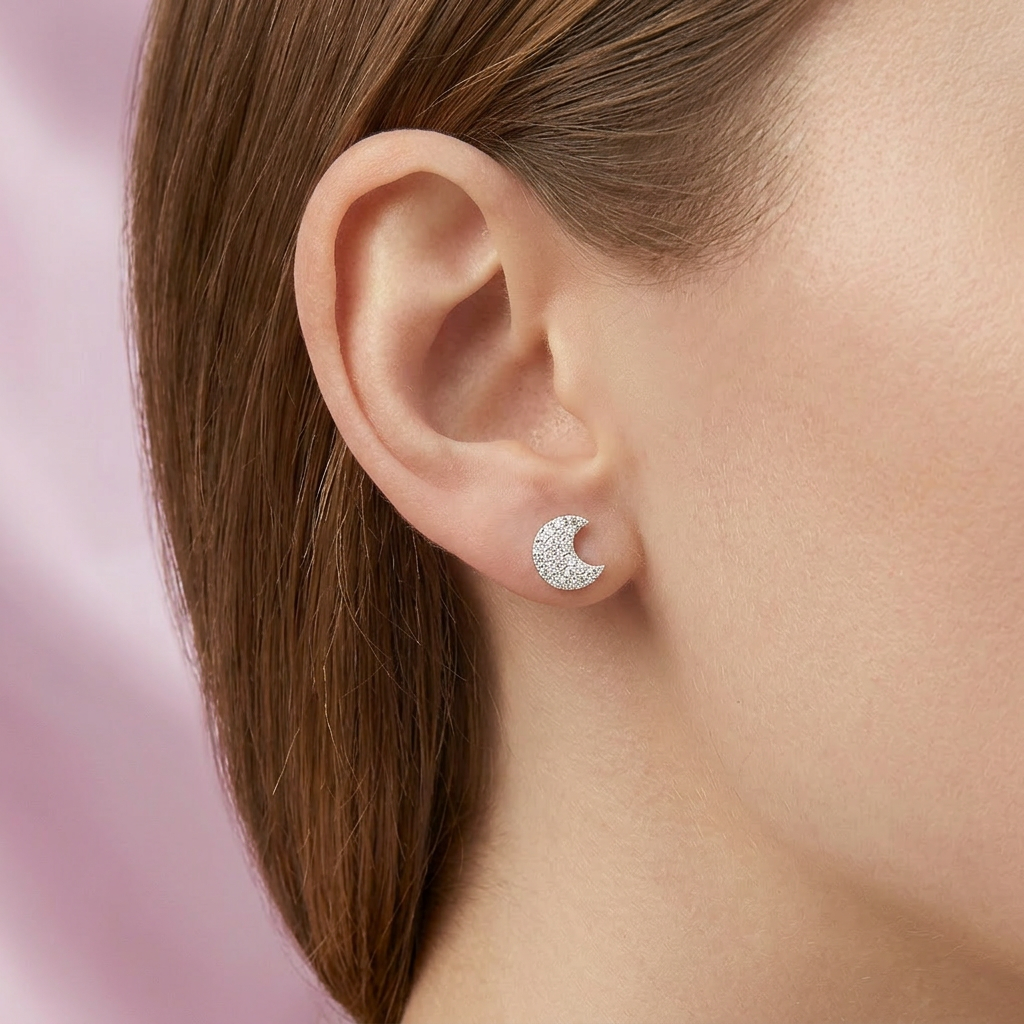 Arete de Plata .925 Luna Incrustado mod. 2385