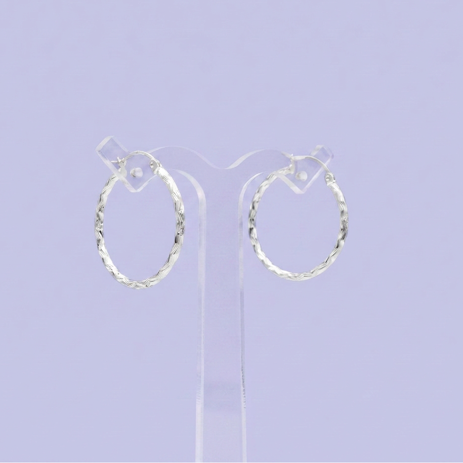 Arracada de Plata .925 Diseño Hueco Estilo Zigzag Brillante Tamaño Mediano mod. 2935
