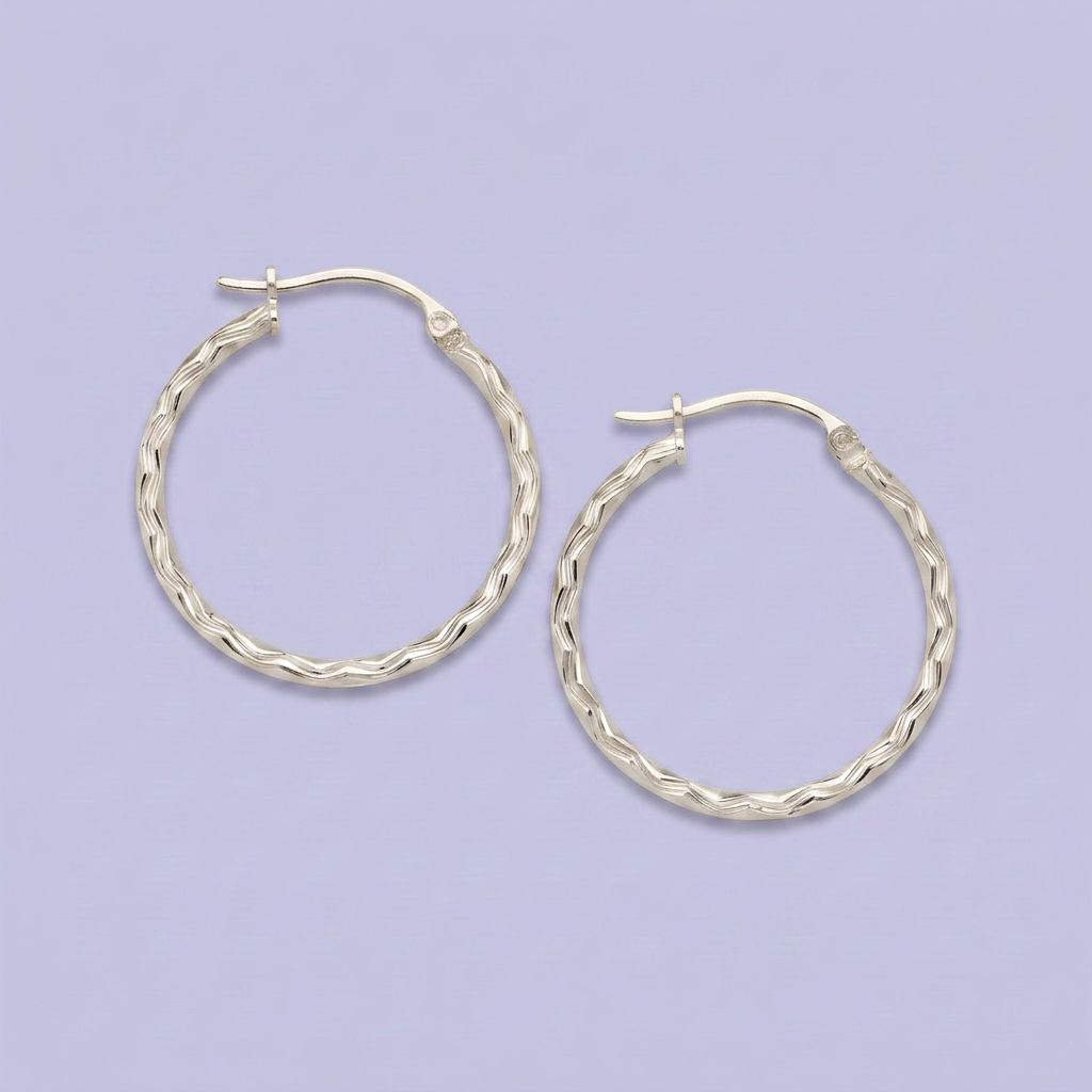 Arracada de Plata .925 Diseño Hueco Estilo Zigzag Brillante Tamaño Mediano mod. 2935