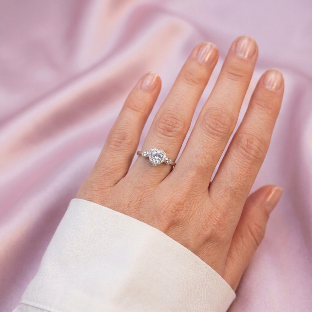 Anillo de Plata .925  Corazón Chico con Incrustación de Zirconias Brillantes mod. 3113