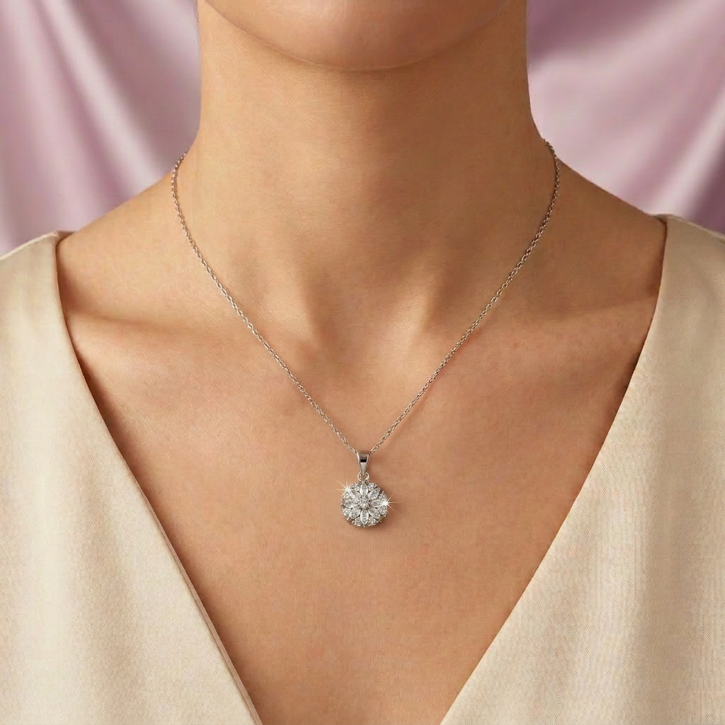 Gargantilla de Plata .925 Flor Copo de Nieve Hecha de Zirconias Finas mod. 2442