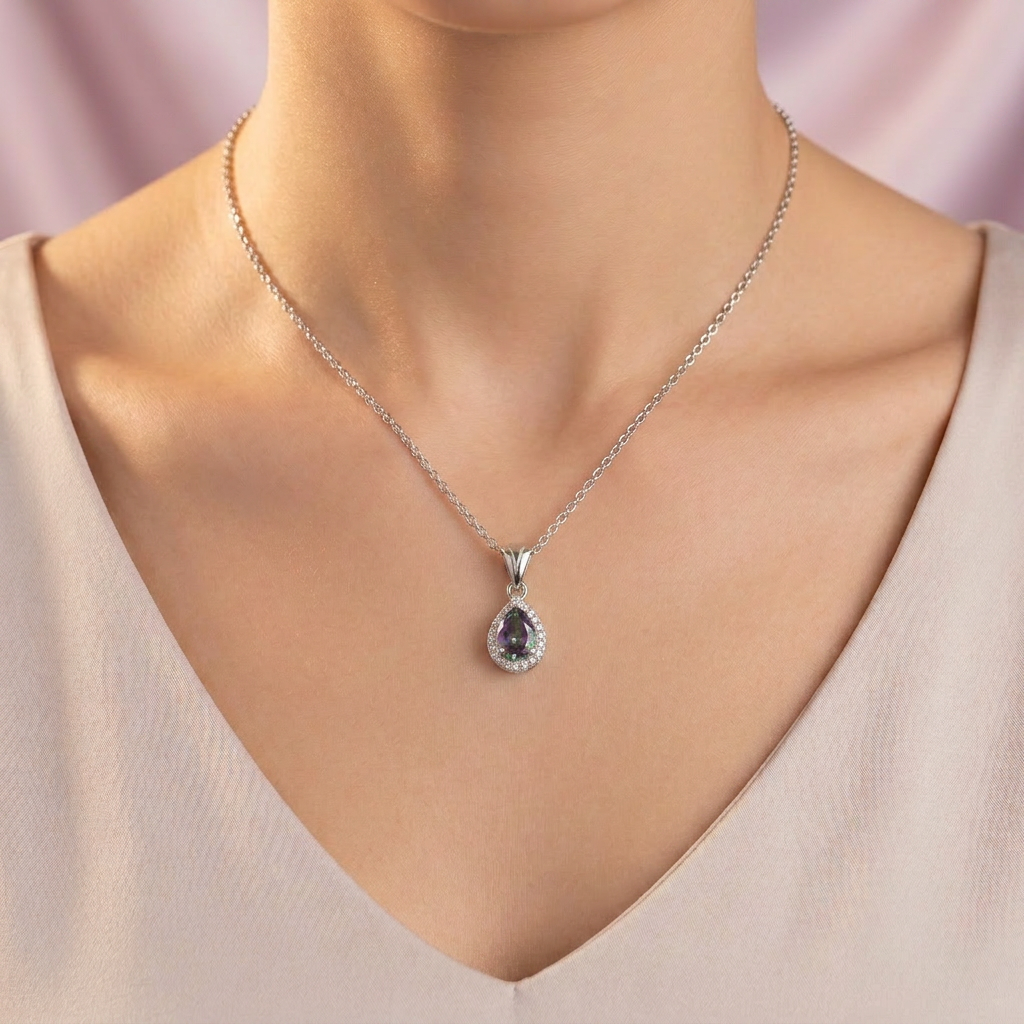 Gargantilla de Plata .925 con Dije de Zirconia Tornasol mod. 2444