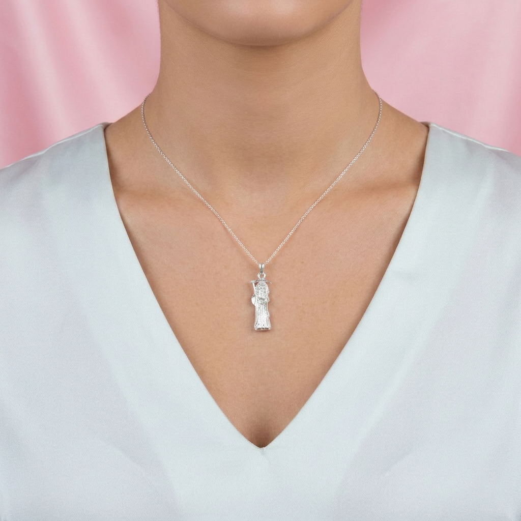 Dije Bulto de Plata .925 Santa Muerte Especial con Zirconias Finas mod. 2753