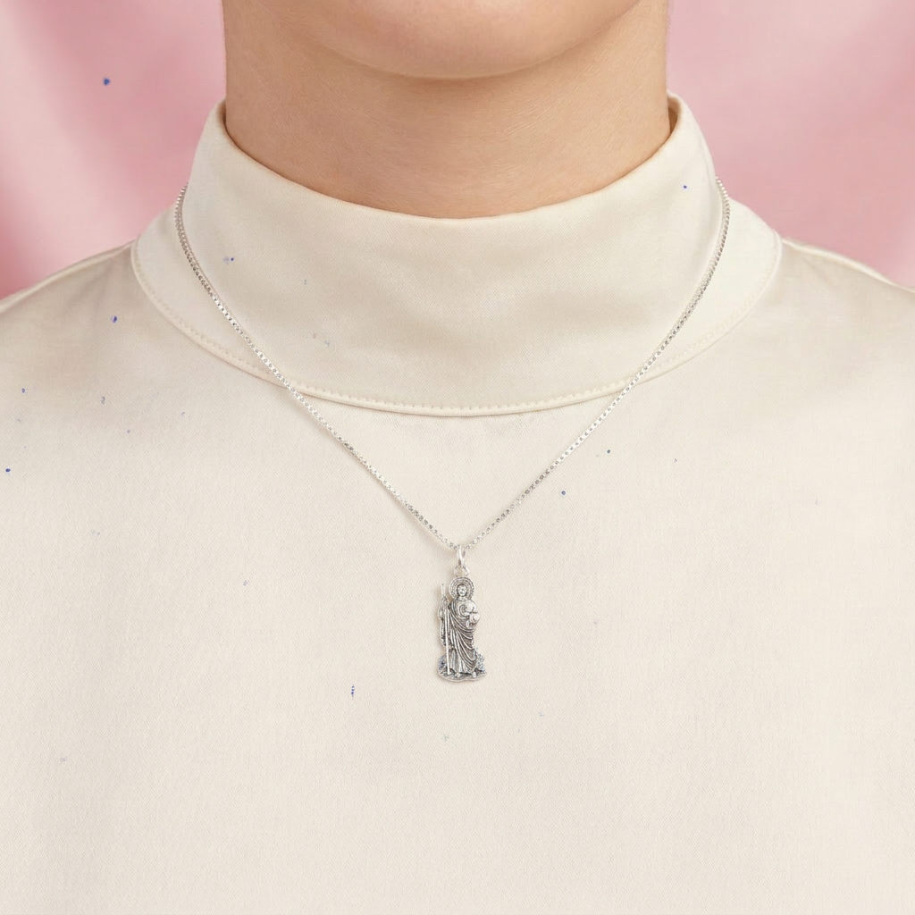 Dije de Plata .925 con Imagen de San Judas en Diseño Plano mod. 2557