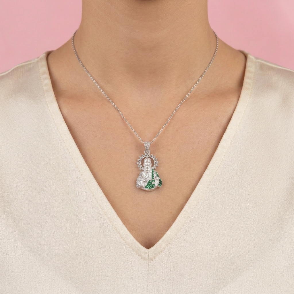 Dije Bulto de Plata .925 Busto de San Judas Incrustado con Zirconias y Aura Especial mod. 2750