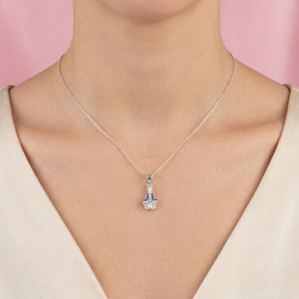 Dije Bulto de Plata .925 Virgen de Juquila con Zirconias de Tono Azul mod. 2552