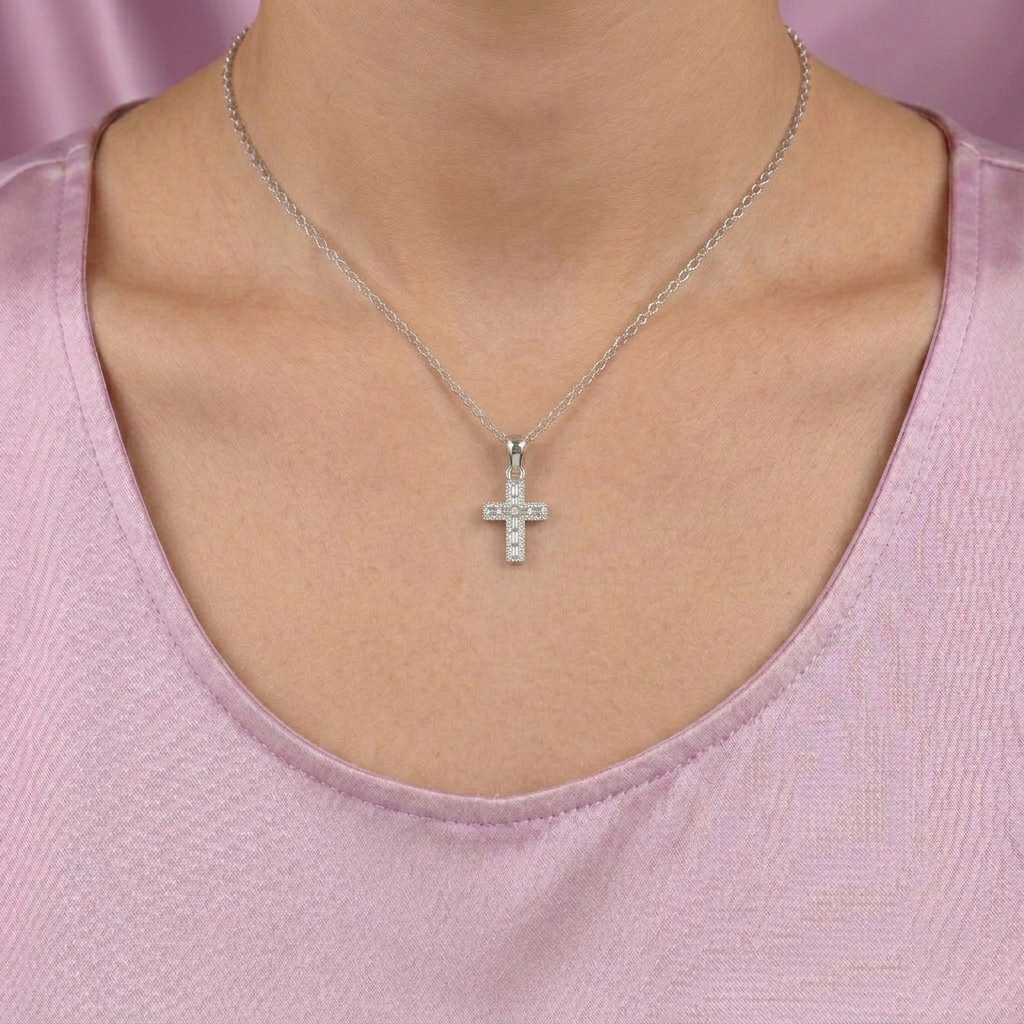 Dije de Plata .925 Cruz Especial con Zirconias Baguette de Corte Brillante mod. 2867