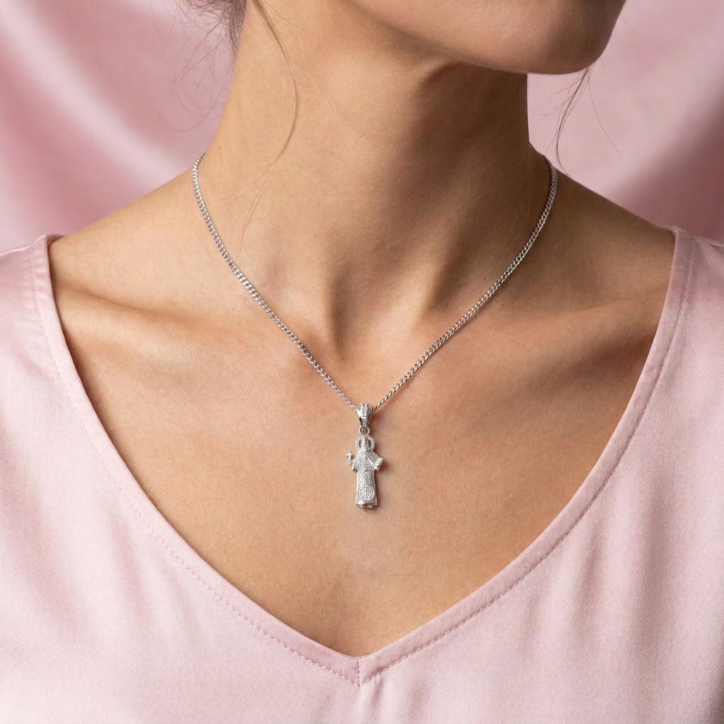 Dije Bulto de Plata .925 San Benito con Zirconias Brillantes Blancas mod. 2748