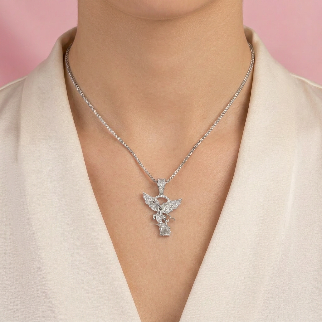 Dije Bulto de Plata .925 San Miguel Arcangel Incrustado con Zirconias Finas mod. 2551