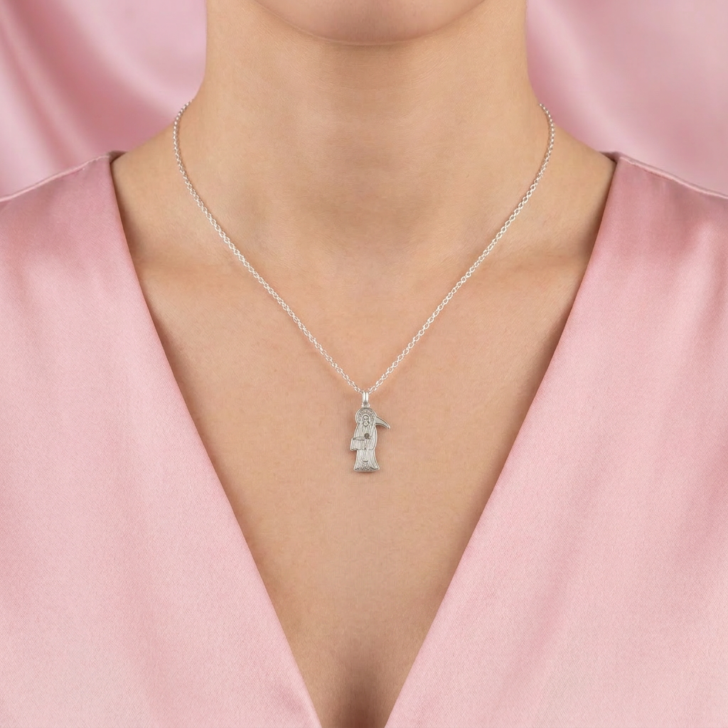 Dije de Plata .925 con Imagen de Santa Muerte en Diseño Plano mod. 2556