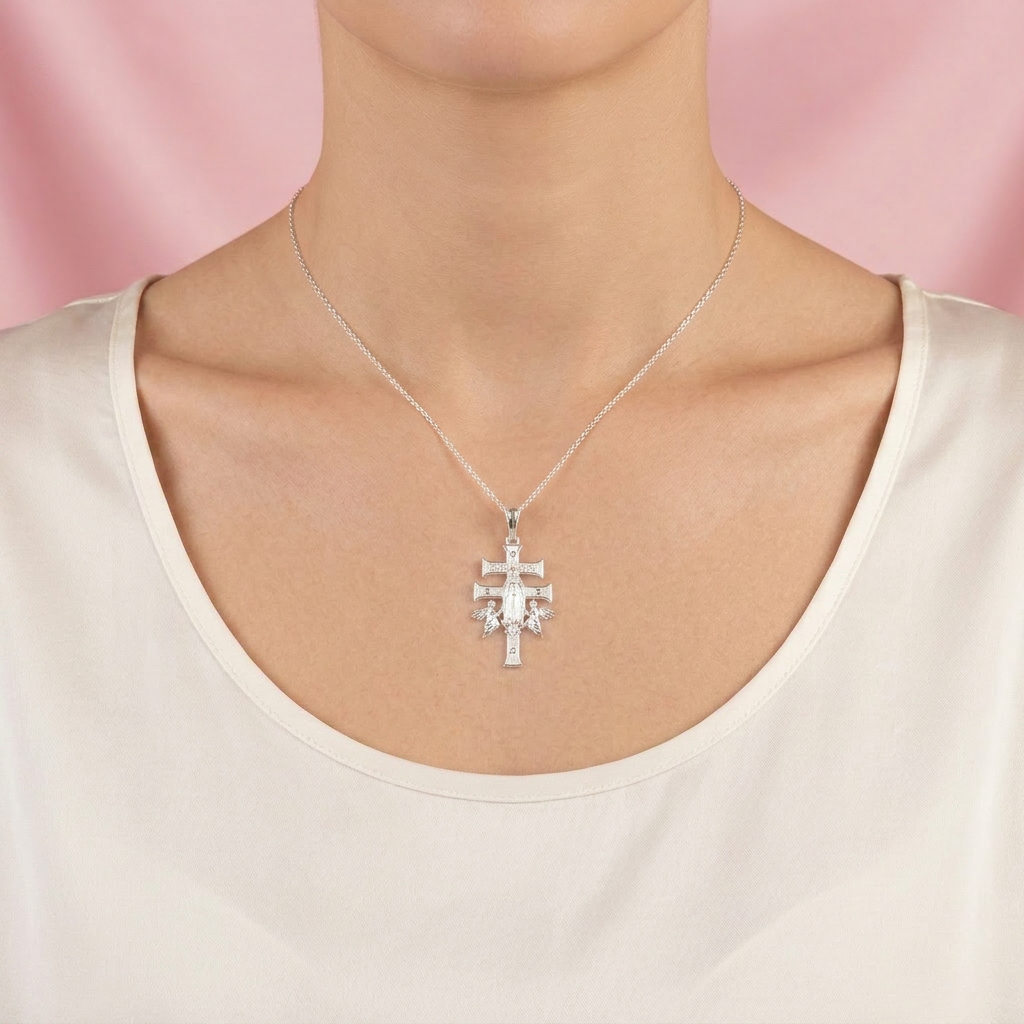 Dije de Plata .925 Cruz de Caravaca con Virgen Guadalupe mod. 2654