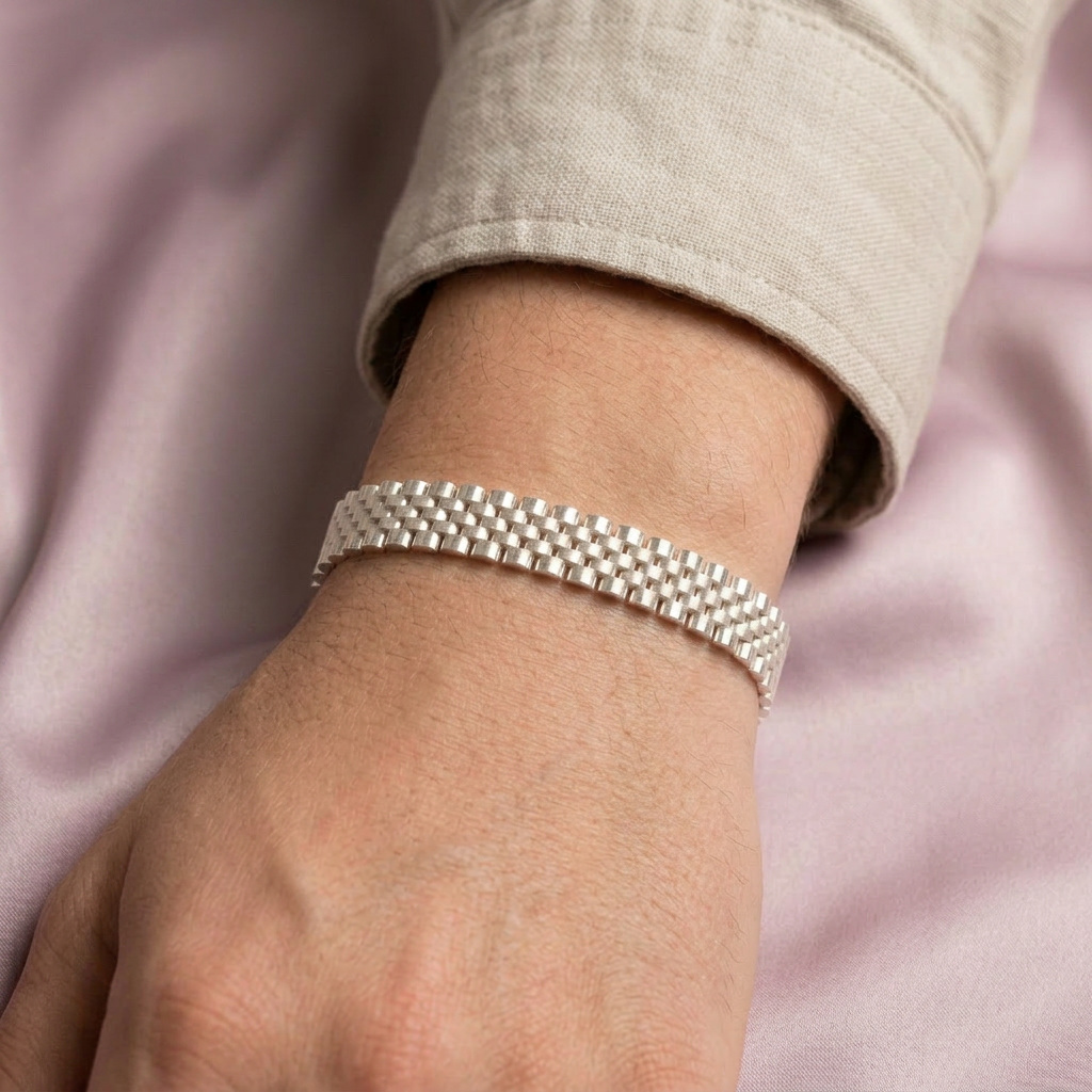 Pulsera de Plata .925 Tejido Ensamblado Especial Hueco con Tonos Mate y Brillantes mod. 2649