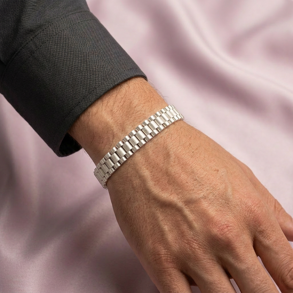 Pulsera de Plata .925 Tejido Ensamblado de Tono Mate Central y Brillante Lateral de Estilo Hueco mod. 2650