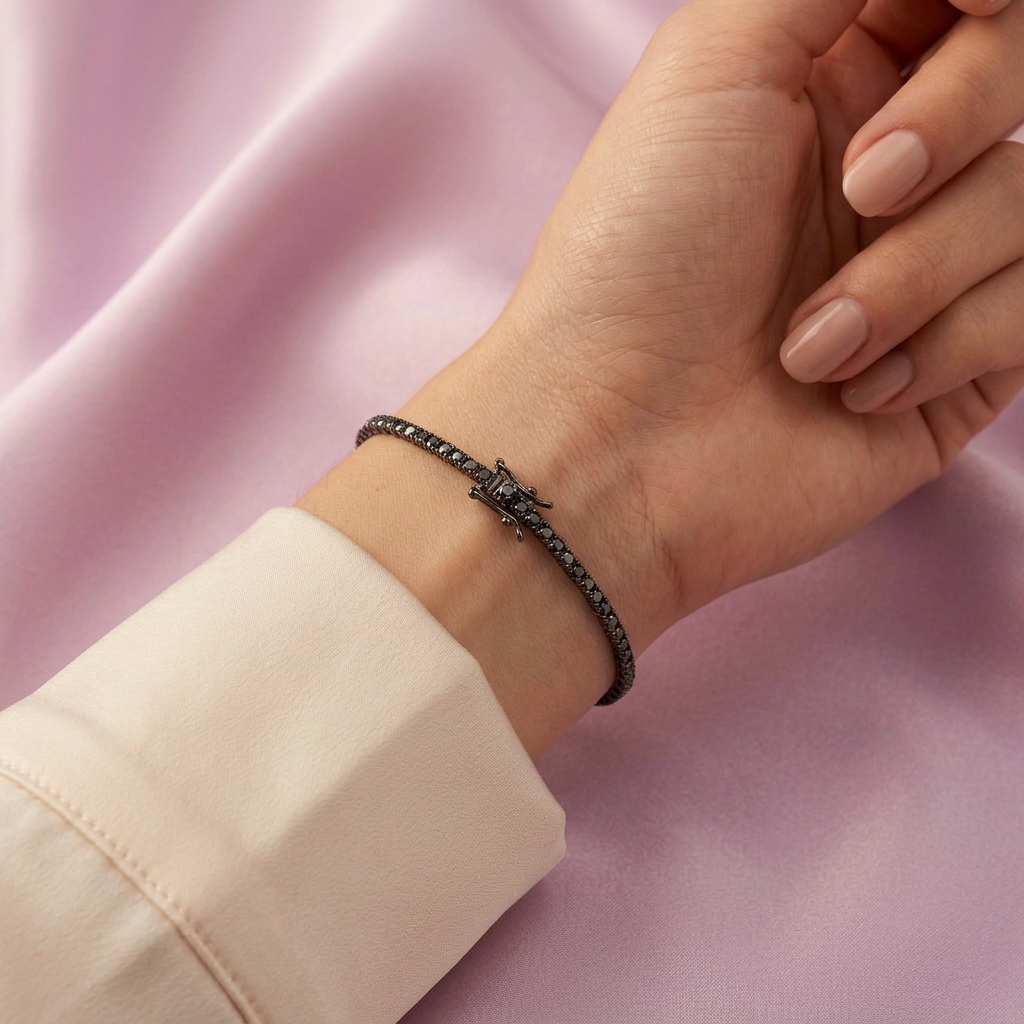 Pulsera de Plata .925 Oscura Tejido Tenis con Zirconia Negra mod. 3076